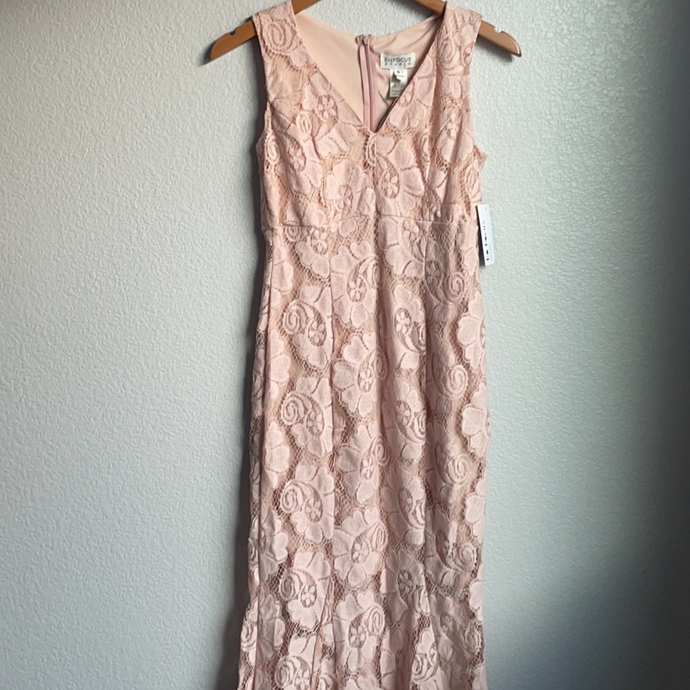 Enfocus Studio Lace Blush Pink floor length dress